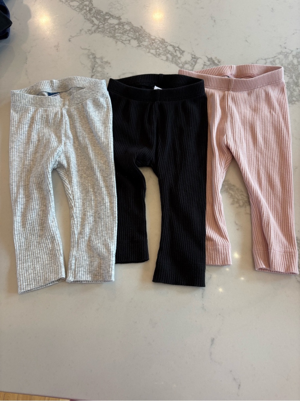 Old Navy Ribbed Leggings Trio - Black, Light Gray & Pink